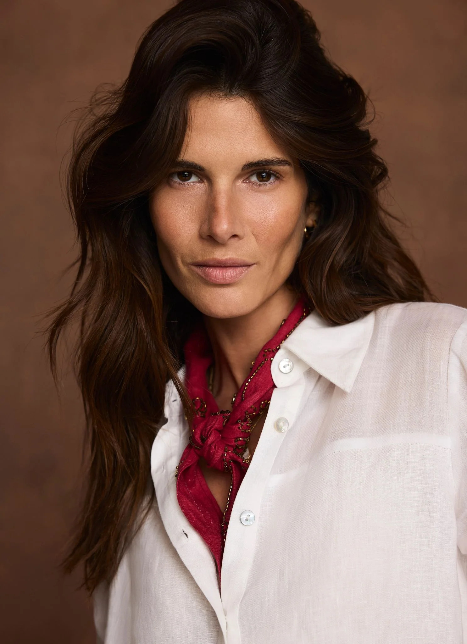 Red Linen Embellished Neck Scarf | Mint Velvet