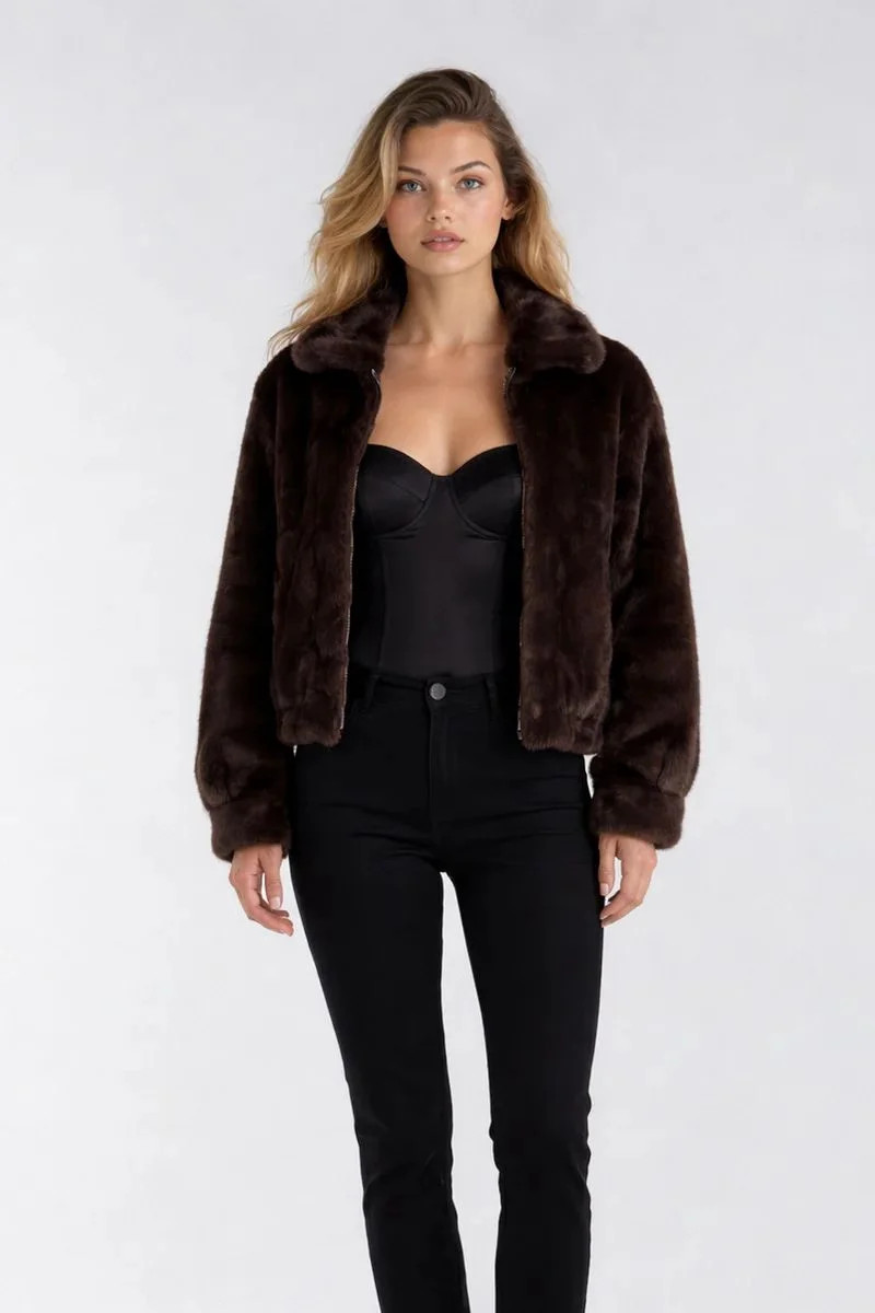 Forever 21 Faux Fur Jacket, Color-Brown, Size-S | Walmart (US)