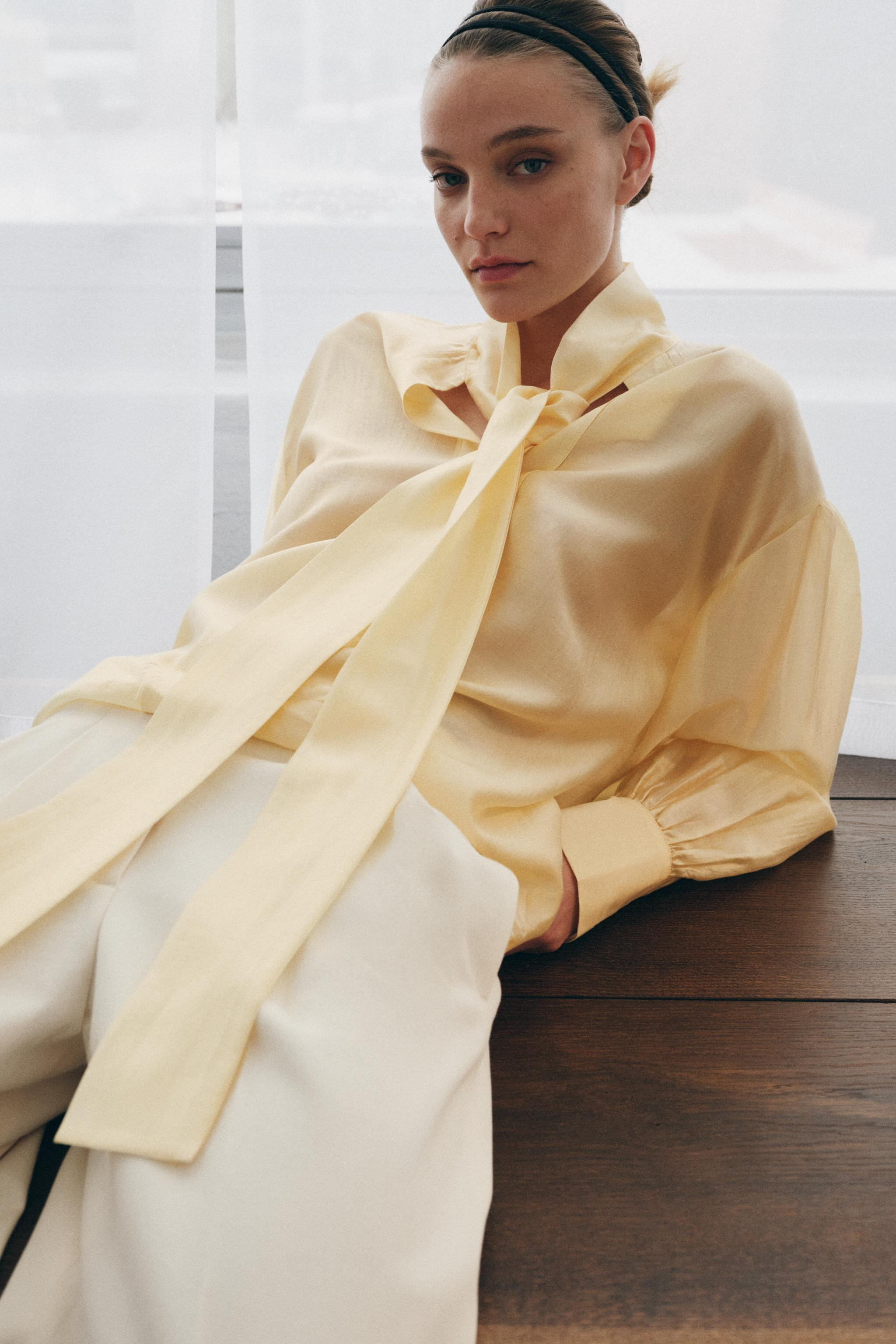 SATIN EFFECT SHIRT WITH TIES ZW COLLECTION | Zara US