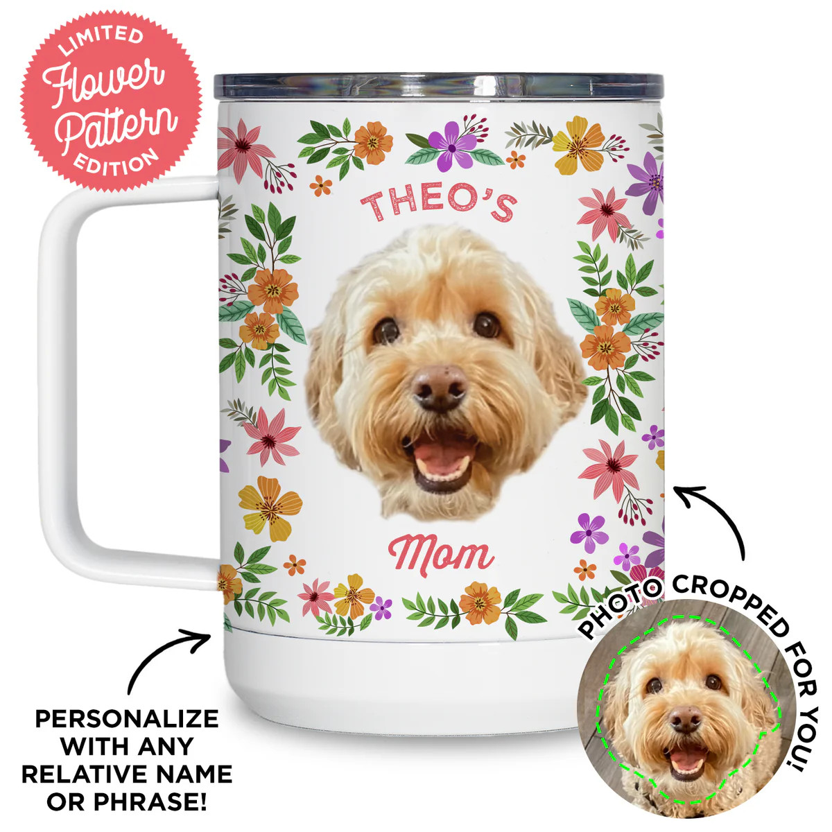 Personalized Pet Flower Travel Mug | Type League Press