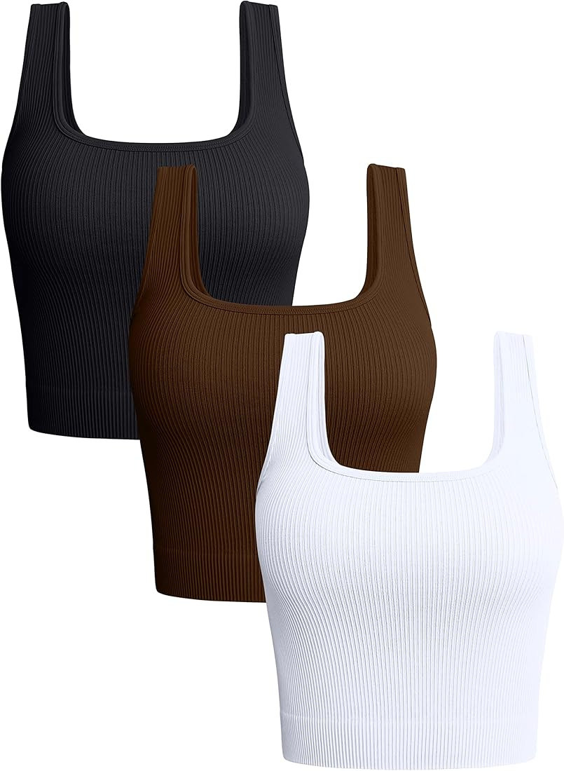 OQQ Women's 3 Piece Tank Tops Ribbed Seamless Workout Exercise Shirts Yoga Crop Tops | Amazon (US)