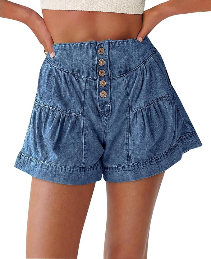 Cicy Bell Womens Summer Flowy Jean Shorts Button Up High Waisted Wide Leg Denim Skort with Pocket... | Amazon (US)