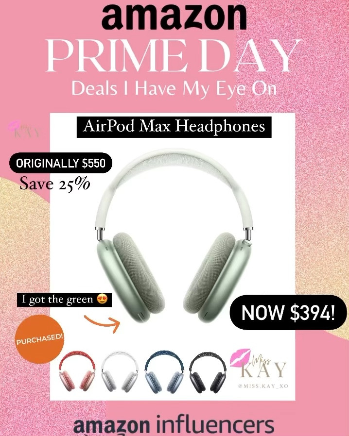 Amazon Prime Day! I’ve been waiting for these Apple AirPod Max Headphones to go on sale. I grabbed the cute green color. 

#LTKSaleAlert #LTKFitness #LTKTravel