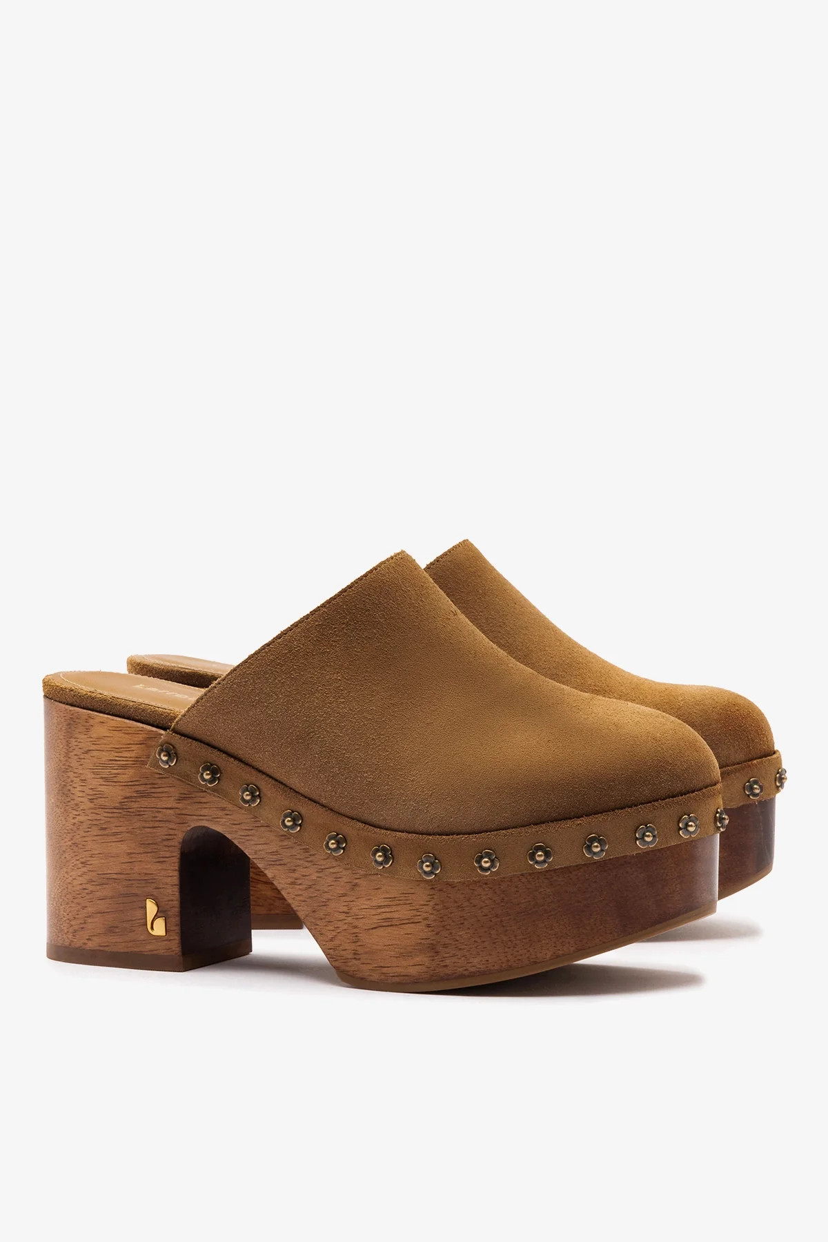 Miso Wooden Platform Clog In Peanut Suede | Larroude