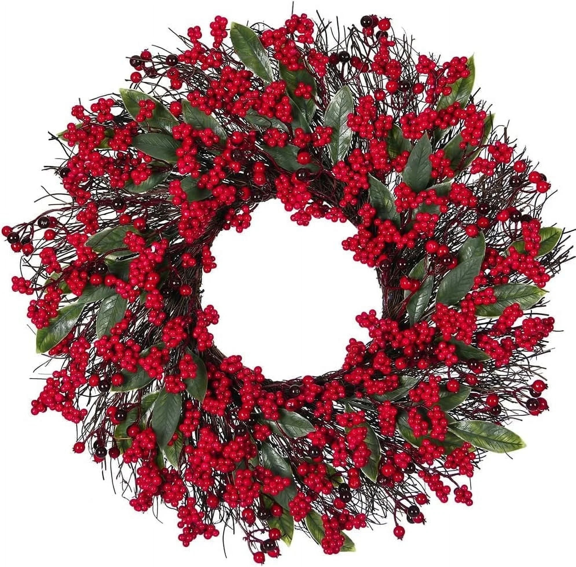 17.7'' Christmas Wreaths Red Berry Wreath, Xmas Wreath with Berries for Front Door, Holly Winterb... | Walmart (US)