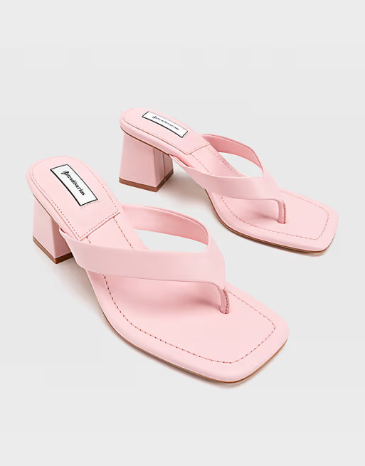 Stradivarius thong mule heeled sandal in pale pink | ASOS (Global)