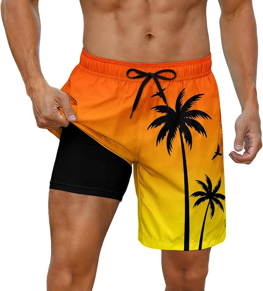 Cozople Mens Swim Trunks with Compression Liner 7 inch Inseam Board Shorts Summer Quick Dry Bathi... | Amazon (US)