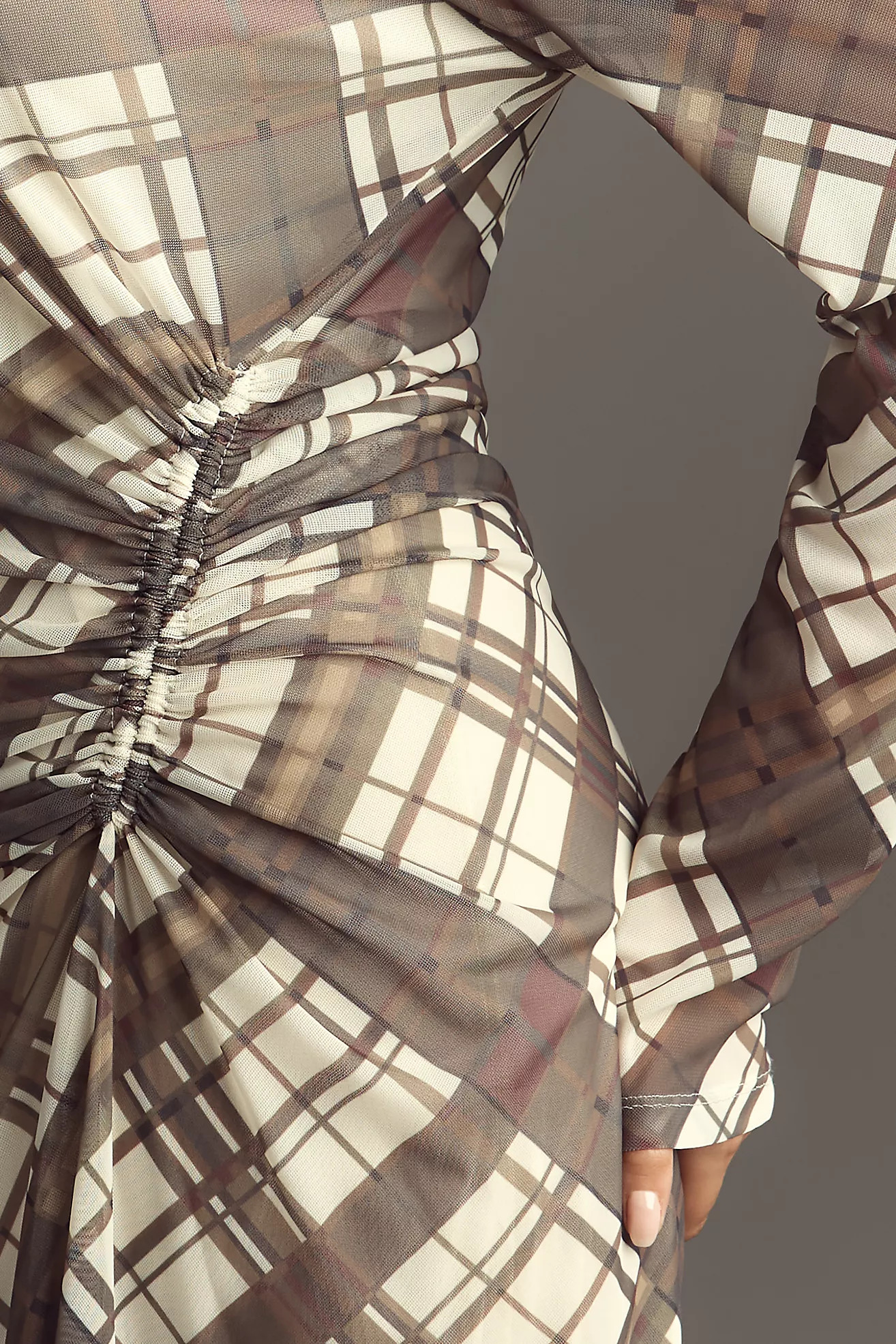 By Anthropologie Long-Sleeve Ruched Mesh Midi Dress | Anthropologie (US)