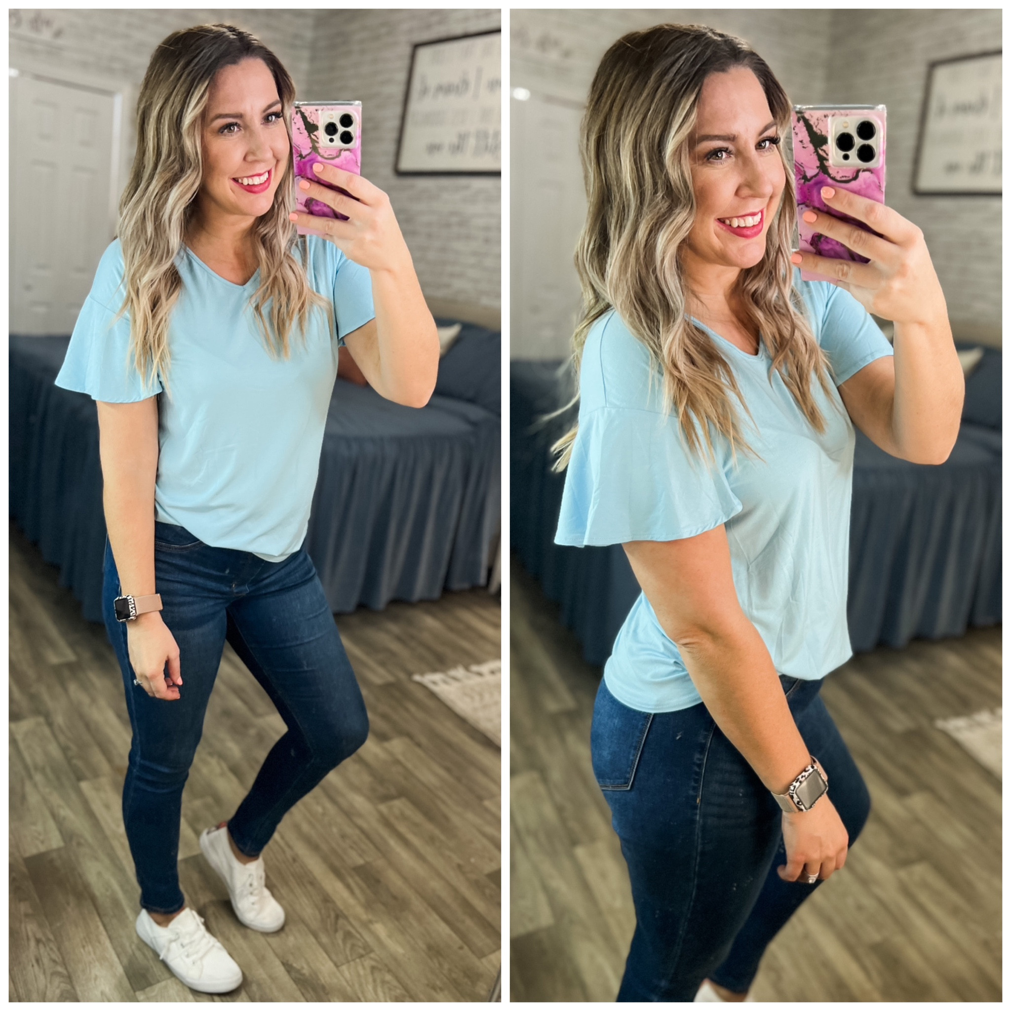 I love this shirt so much I have it in 2 colors! It’s going to be perfect this Spring! True to size! 