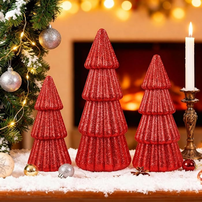 Artmag Set of 3 Christmas Tree Decorations Indoor, Glittering Modern Christmas Tree Decor Tableto... | Amazon (US)