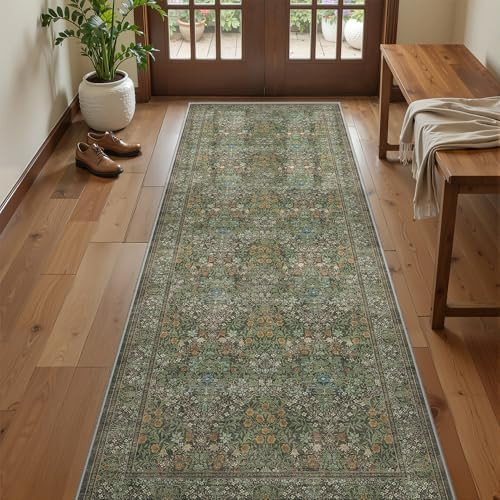2x6 Runner Rug, Green Floral Rug for Entryway, Moynesa Washable Kitchen Rugs with Rubber Backing,... | Amazon (US)