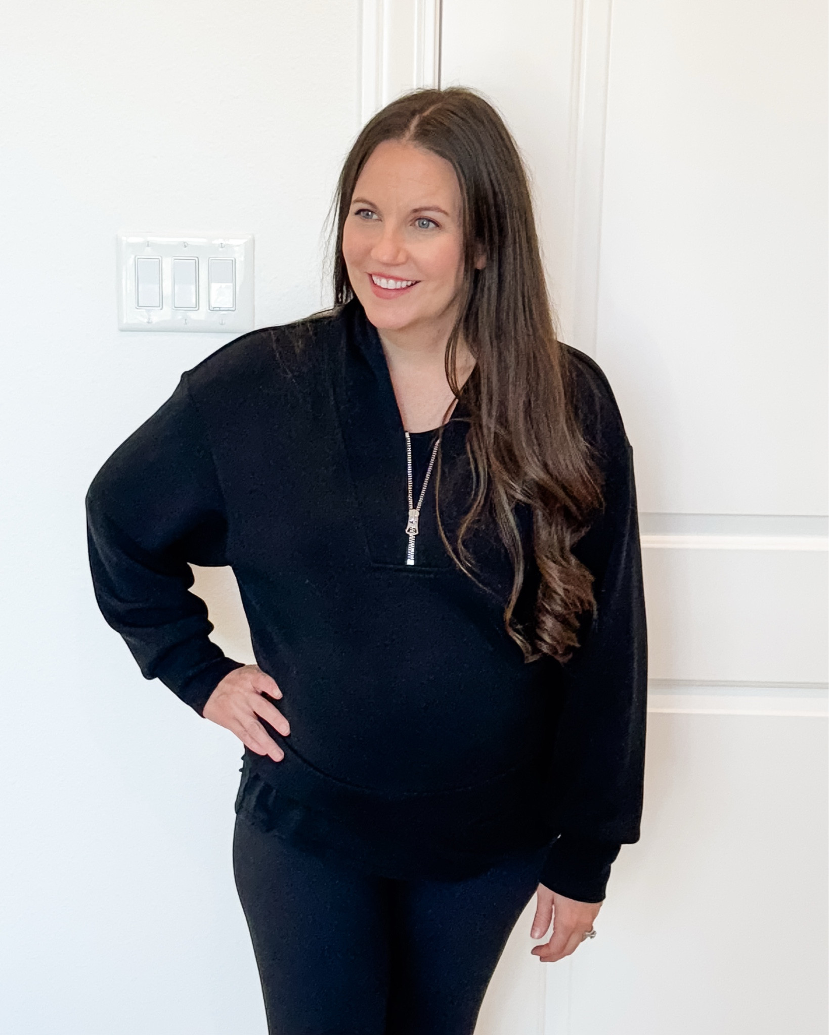 Living in cozy loungewear lately and this all black outfit has been my go-to—perfect as a fall outfit, winter outfit, or maternity outfit. The black half zip pullover sweater is lightweight but warm, and the black over the belly pregnancy leggings are so supportive without feeling restrictive. I paired everything with white sneakers and one of my favorite black maternity tees for an easy everyday look that works whether I’m running errands, heading to a workout, or just nesting at home.

If you’re looking for workout clothes that double as comfy maternity outfits, this combo is a must! 🖤✨

Outfit Details:
• Black half zip pullover sweater
• Black over the belly pregnancy leggings
• Black maternity tees

#LTKBump #LTKActive #LTKSeasonal