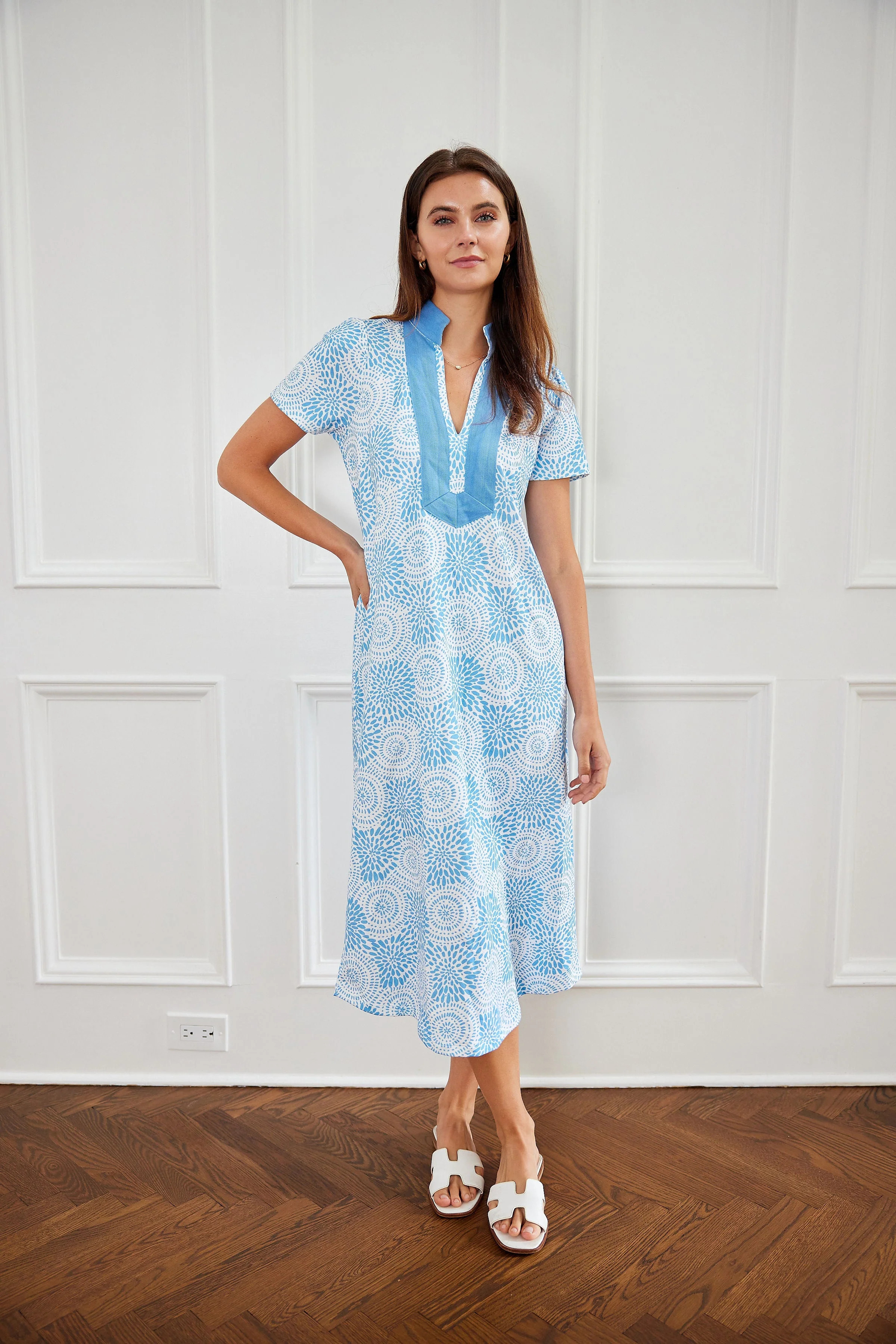 Blue Dot Matrix Short Sleeve Maxi Tunic | Sail to Sable