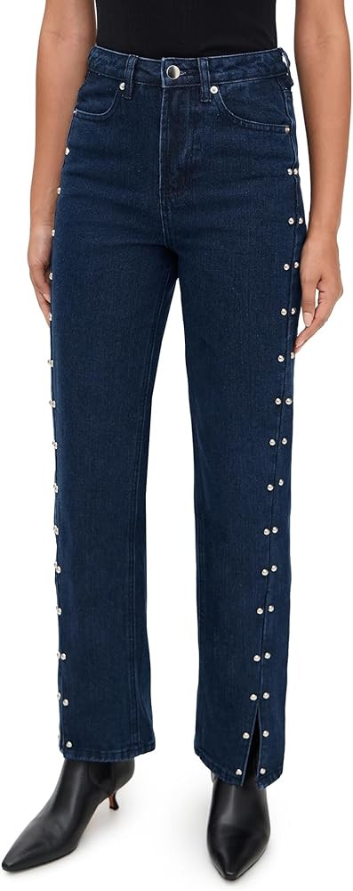 MOON RIVER Women's Stud Detail Denim Pants | Amazon (US)