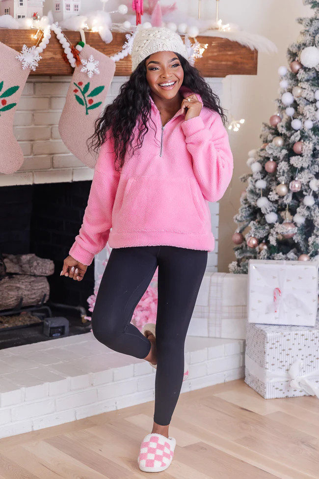 It Starts Now Pink Sherpa Quarter Zip Pullover | Pink Lily