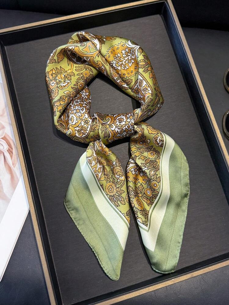 1pc Women Bandana 26.77"/68cm Faux Silk Printed Square Scarf, Women Fashion Breathable Multifunctional Headband, Neckerchief, Wrap Accessory | SHEIN
