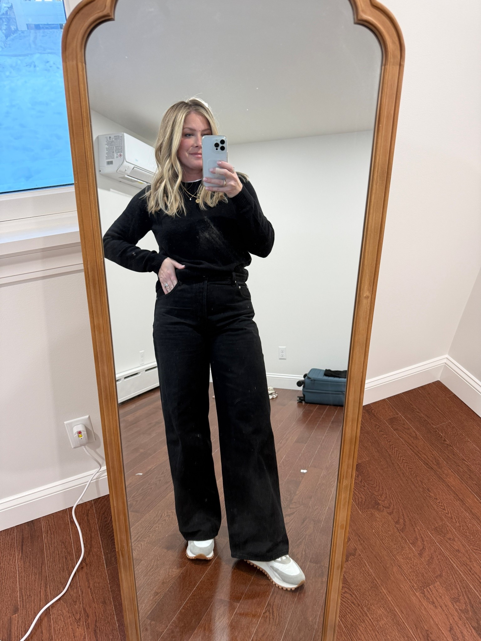 Blonde waterproof sneakers are a perfect boot alternative for walking around when you’re not trudging through snow! 