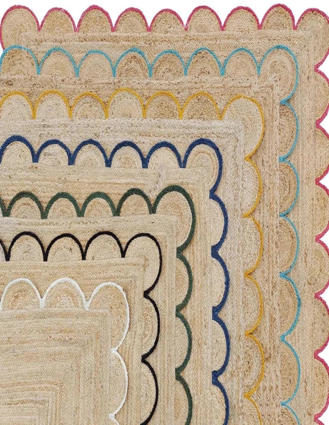 Indian Handwoven Jute Rug Natural Jute Scalloped Rug Scallop - Etsy | Etsy (US)