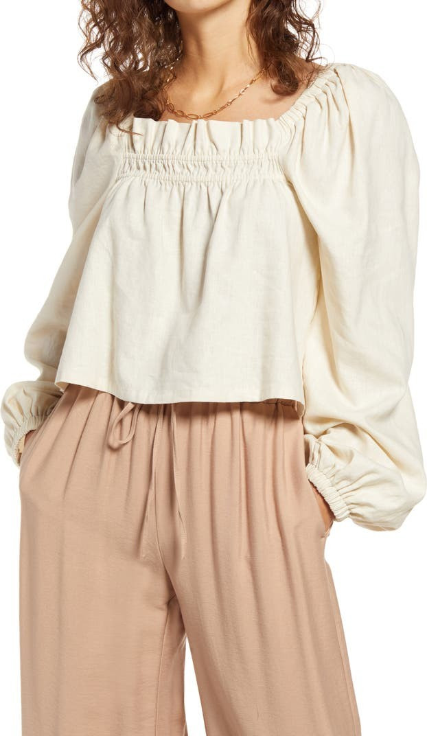Long Sleeve Linen Blend Blouse | Nordstrom