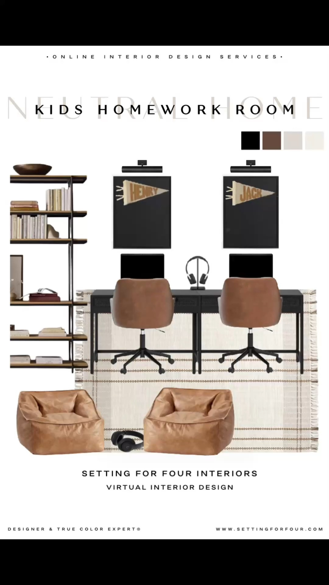 Stylish kids homework room/art room/ playroom with a gorgeous bookshelf and desks, lots of storage and organization, Neutral aesthetic, modern, transitional, minimalist, desk chair, bulletin boards, bookcase, lounge chair, teen room, kids room, brown, black, beige, bean bag chair, Pottery Barn style, Target home, Amazon home, sale, summer school

#LTKhome #LTKsale #LTKkids