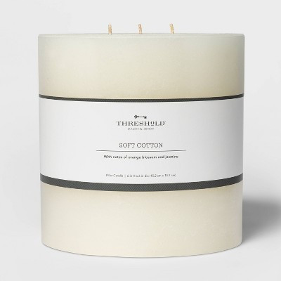 6" x 6" 3-Wick Pillar Candle Soft Cotton White - Threshold™: 95-Hour Burn, Spring Decor, No Container | Target