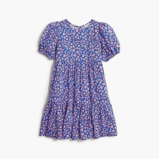 Girls' floral puff-sleeve tiered dress | J.Crew Factory