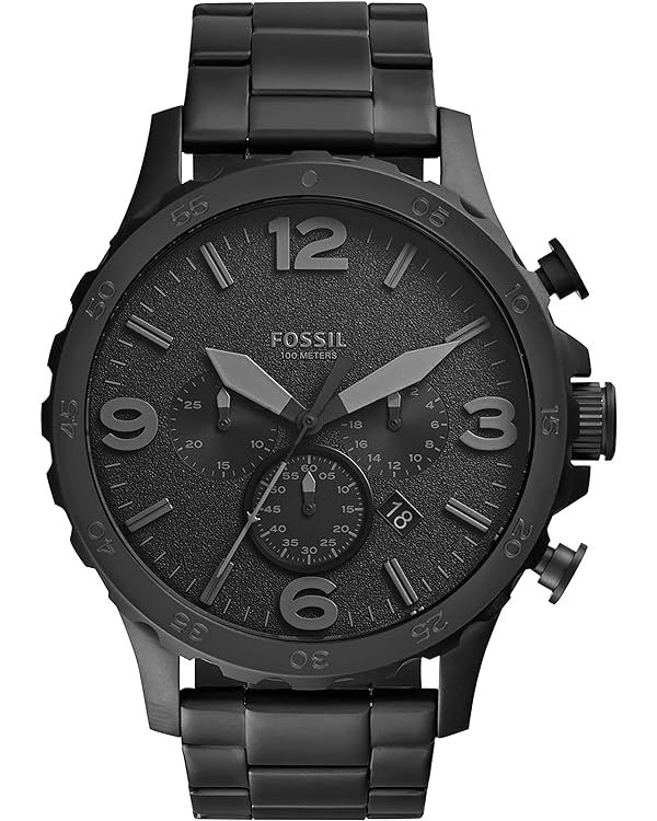 Fossil Men's Nate Quartz Stainless Steel Chronograph Watch, Color: Black (Model: JR1401) | Amazon (US)
