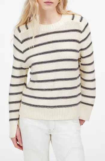 Madewell Cotton Crewneck Sweater in Bright Ivory Navy Stripe at Nordstrom Rack, Size Medium | Nordstrom Rack