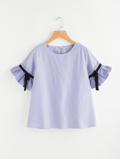 Frill Cuff Pinstriped Blouse | SHEIN