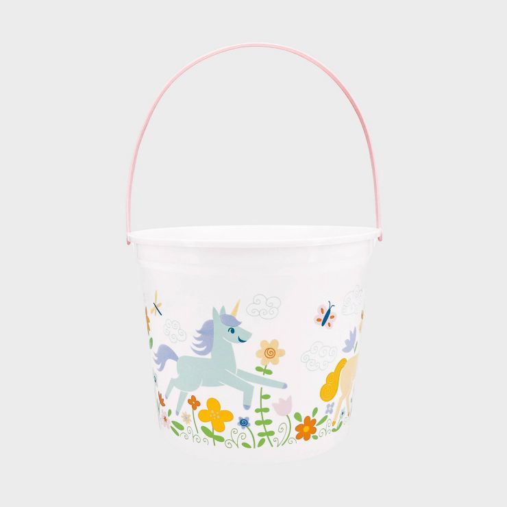 7.5"x9.5" Round Plastic Decorative Easter Bucket Unicorn Scene - Spritz™ | Target
