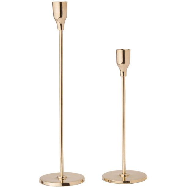 LampLust Gold Taper Candle Holder Set - Modern Candlesticks, Brass Plated Metal, 10 and 13 Inch T... | Walmart (US)