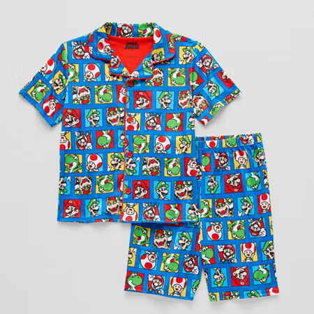 Little & Big Kid Boys Super Mario V-Neck Short Sleeve 2-pc. Pajama Sets, 10, Blue | JCPenney