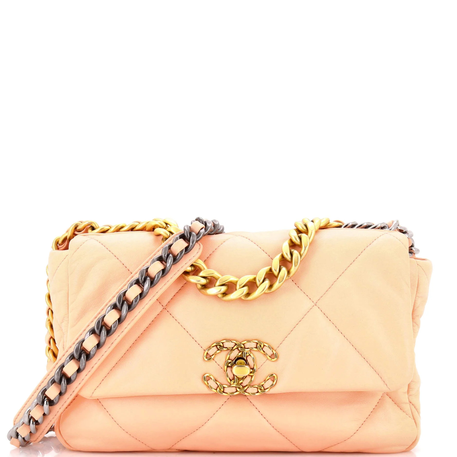 Pre-Owned Chanel Beige Classic 19 Flap Shoulder Bag Calfskin Quilted Leather | Walmart (US)