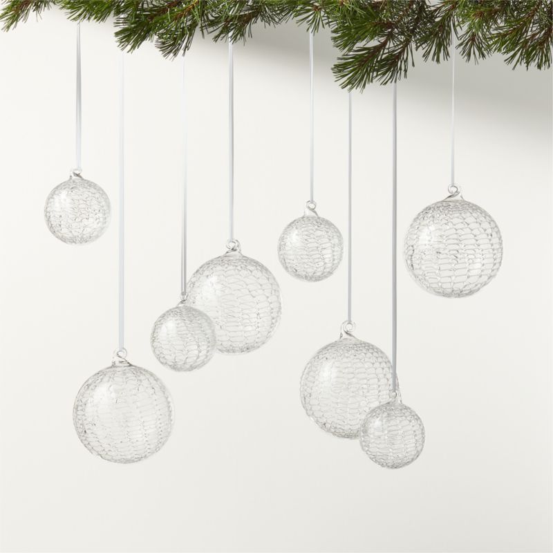 Eira Round Clear Laced Glass Christmas Tree Ornaments Set of 8 | CB2 | CB2