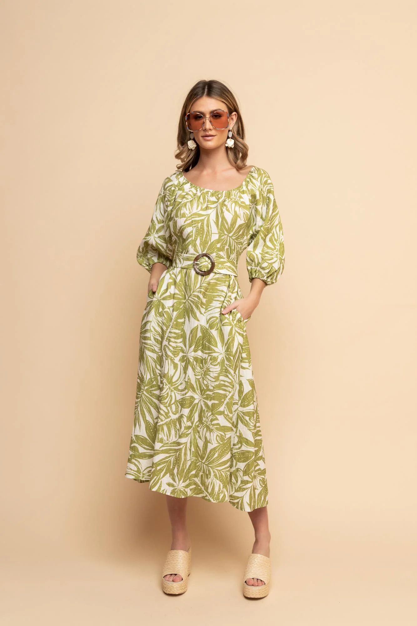 Belted Midi Dress - Palm Green | Rachel Parcell