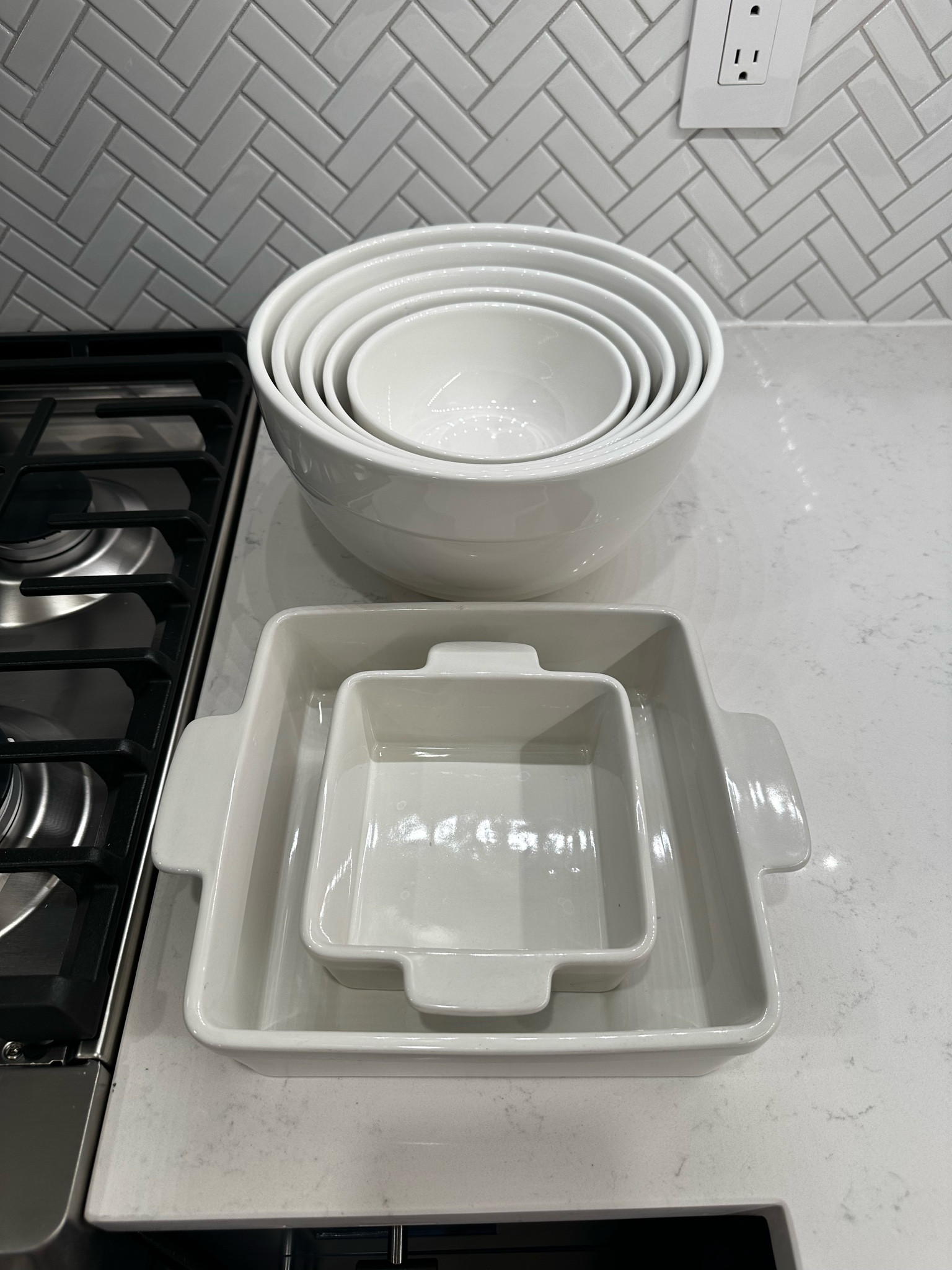 White glass kitchenware from Target - mixing bowls- baking dishes- kitchen accessories- white kitchenware