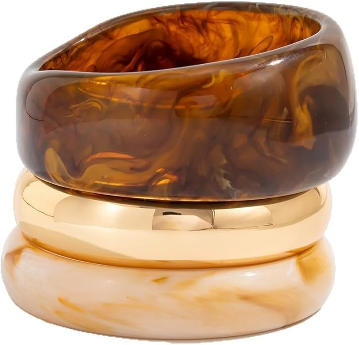 Chunky Acrylic Bangle Gold Bracelets Set for Women Resin Bangle Bracelet Set Big Thick Wide State... | Amazon (US)