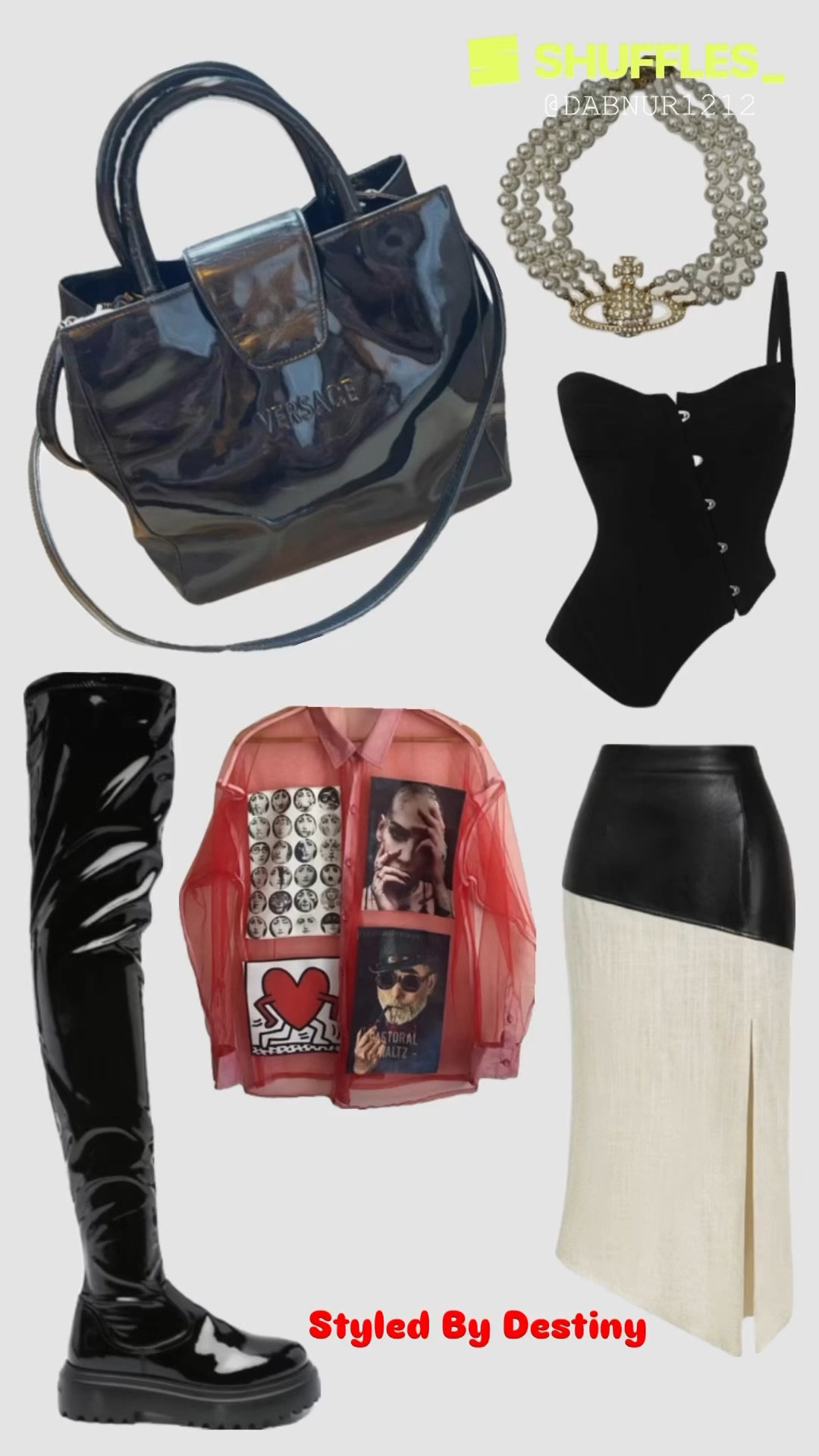 Boots: La silla Ranger 50mm thigh high boots black from FARFETCH 
Corset: AMUSE CLUB, Bora Bora corset top
Skirt: Lasaky, Linen and leather asymmetrical slit skirt 
Bag: 1stDibs, Gianni Versace couture vintage 1990s glossy lacquer black bag. 
Blouse : Modgodd, chic red Peter Pan collar print blouse long sleeve 

#LTKOver40 #LTKItBag #LTKStyleTip