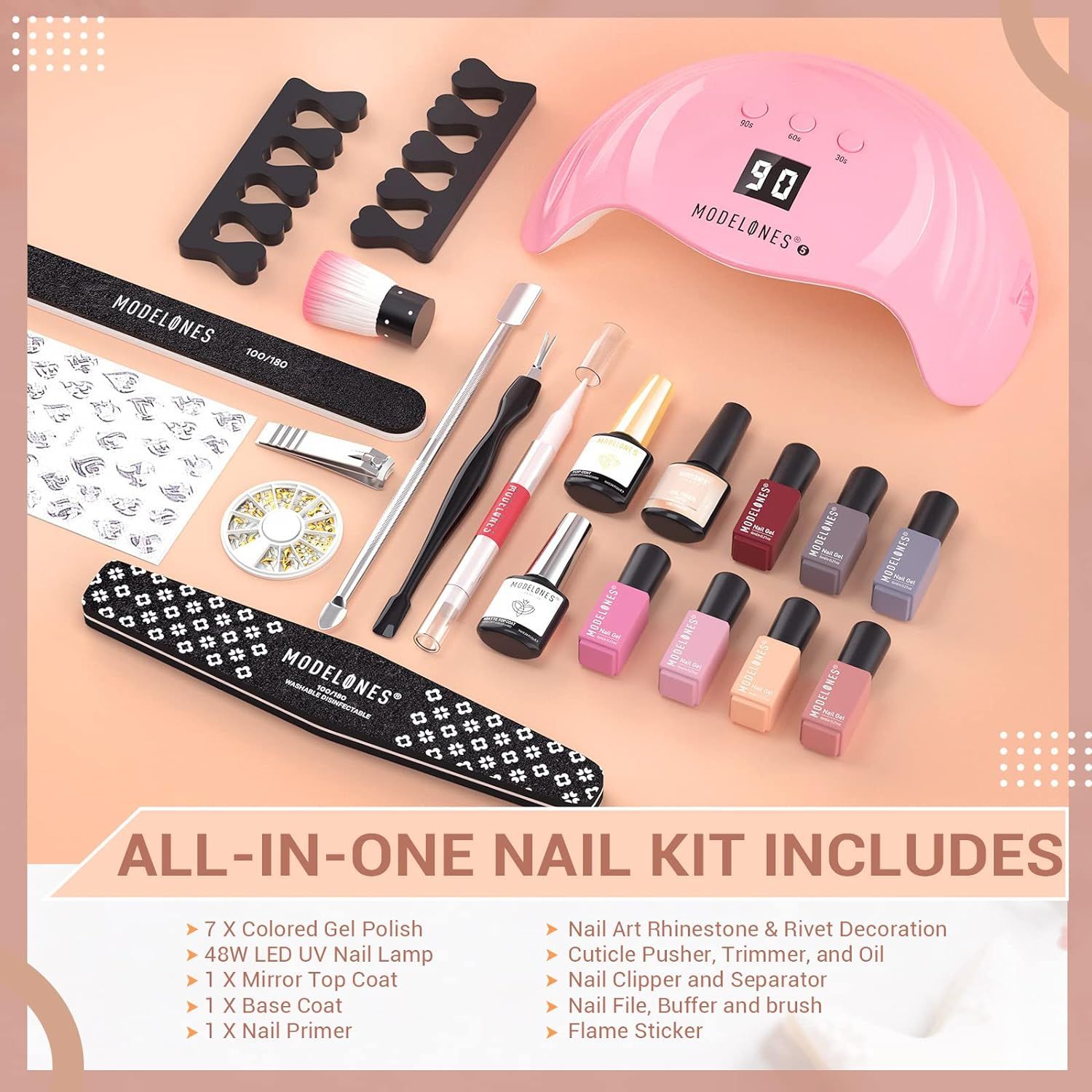 Modelones Gel Nail Polish Kit with U V Light 48W Nail Dryer 7 Nude Colors Gel Nail Polish Set, No... | Amazon (US)
