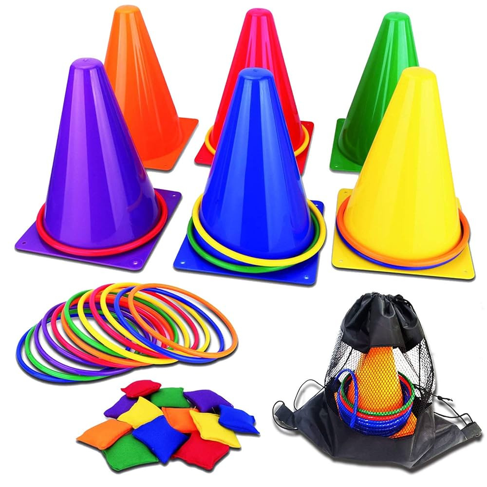 unanscre 31PCS 3 in 1 Carnival Outdoor Games Combo Set for Kids, Soft Plastic Cones Bean Bags Rin... | Amazon (US)