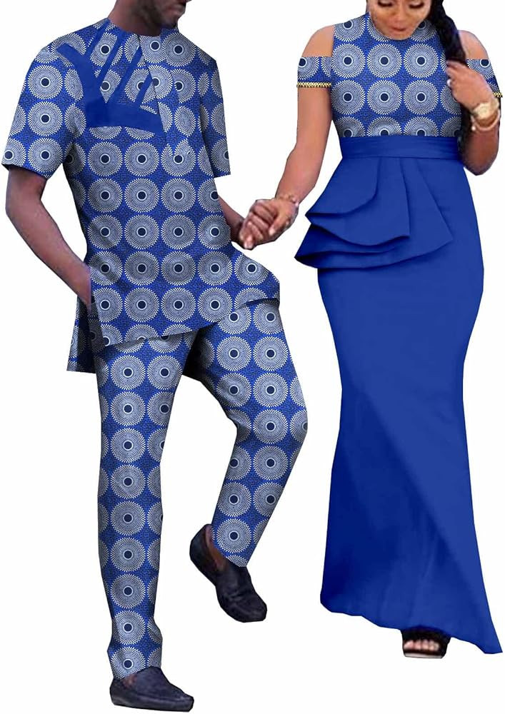 African Print Dresses for Women Match Men Ankara Outfits Top and Pants Sets Bazin Riche African C... | Amazon (US)