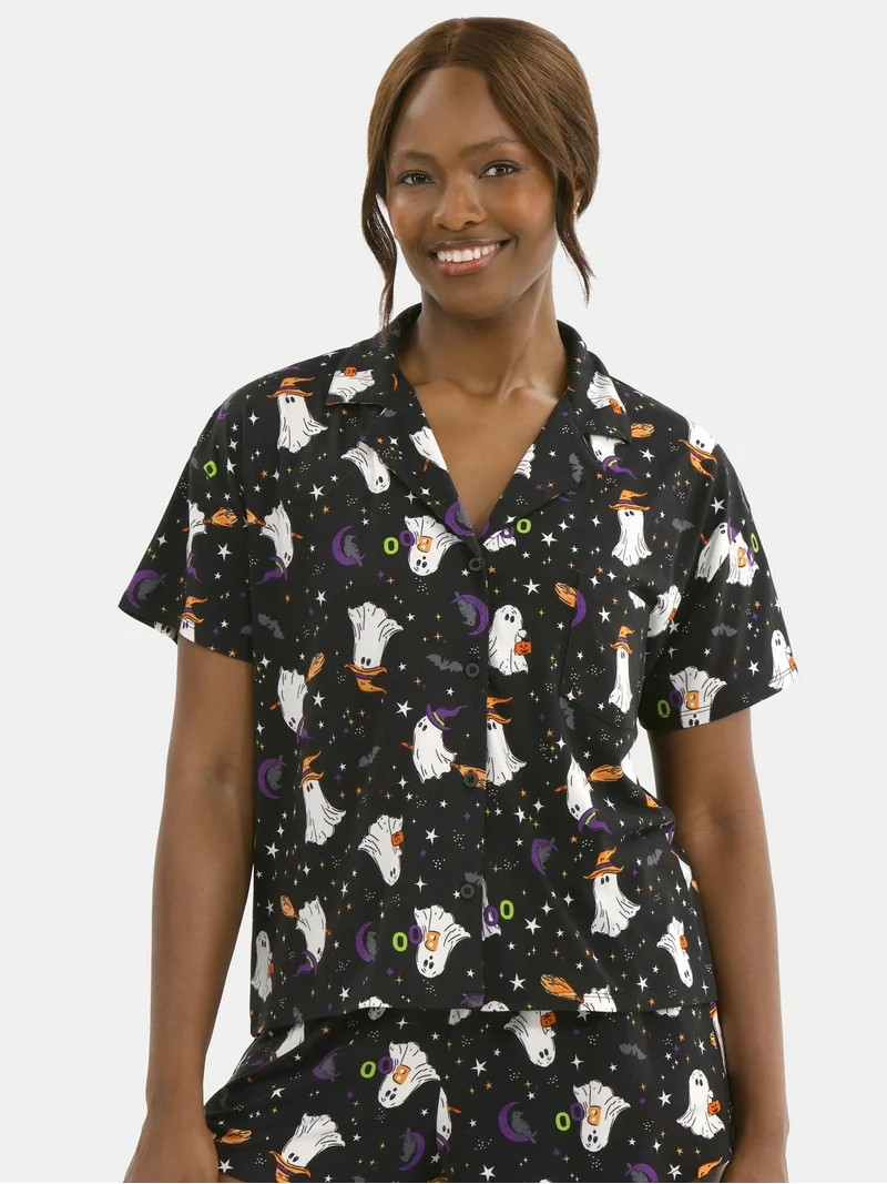 Halloween Women’s Printed Notched Top and Shorts Pajama Set from Way to Celebrate, 2-Piece, Siz... | Walmart (US)