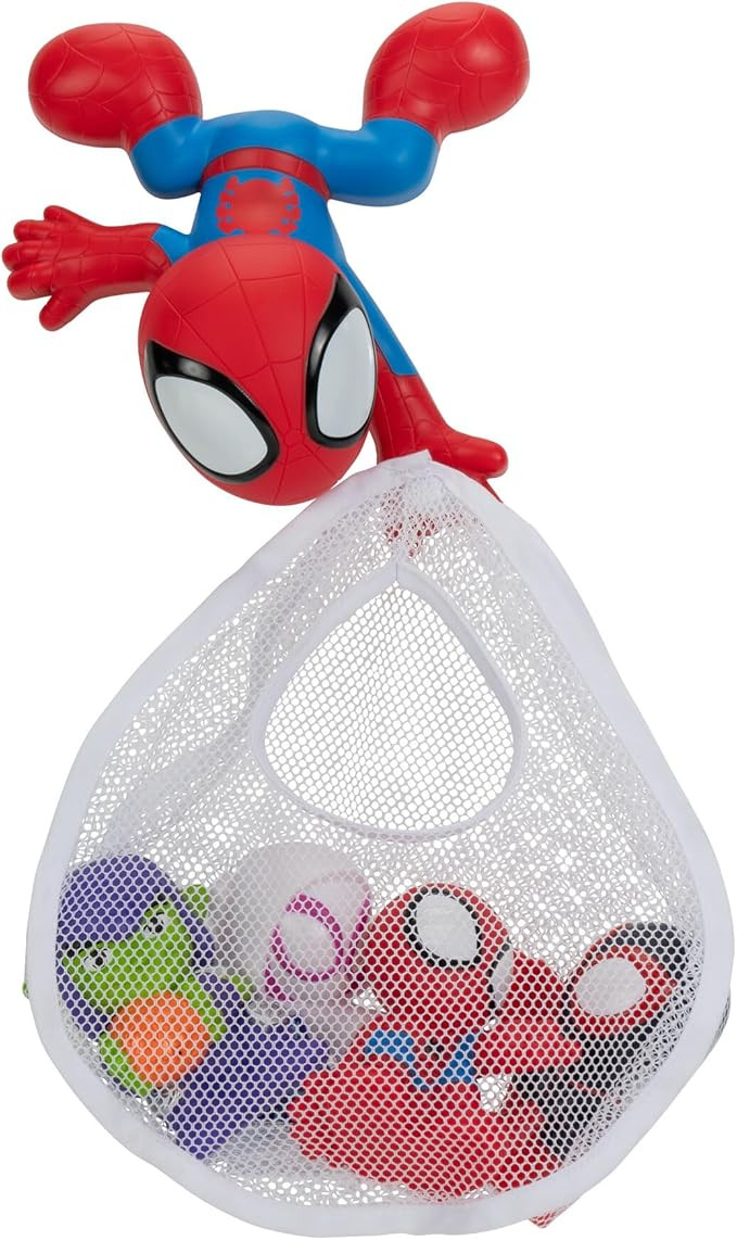 Marvel Spidey and His Amazing Friends Bath Toy Set - Spidey Wall Mount with Web Net and Four Bath... | Amazon (US)