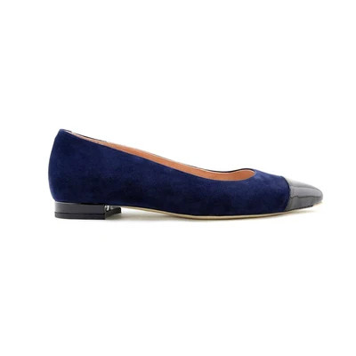 Noble Navy Suede with Black Patent Leather Cap Toe Flat | ALLY Shoes