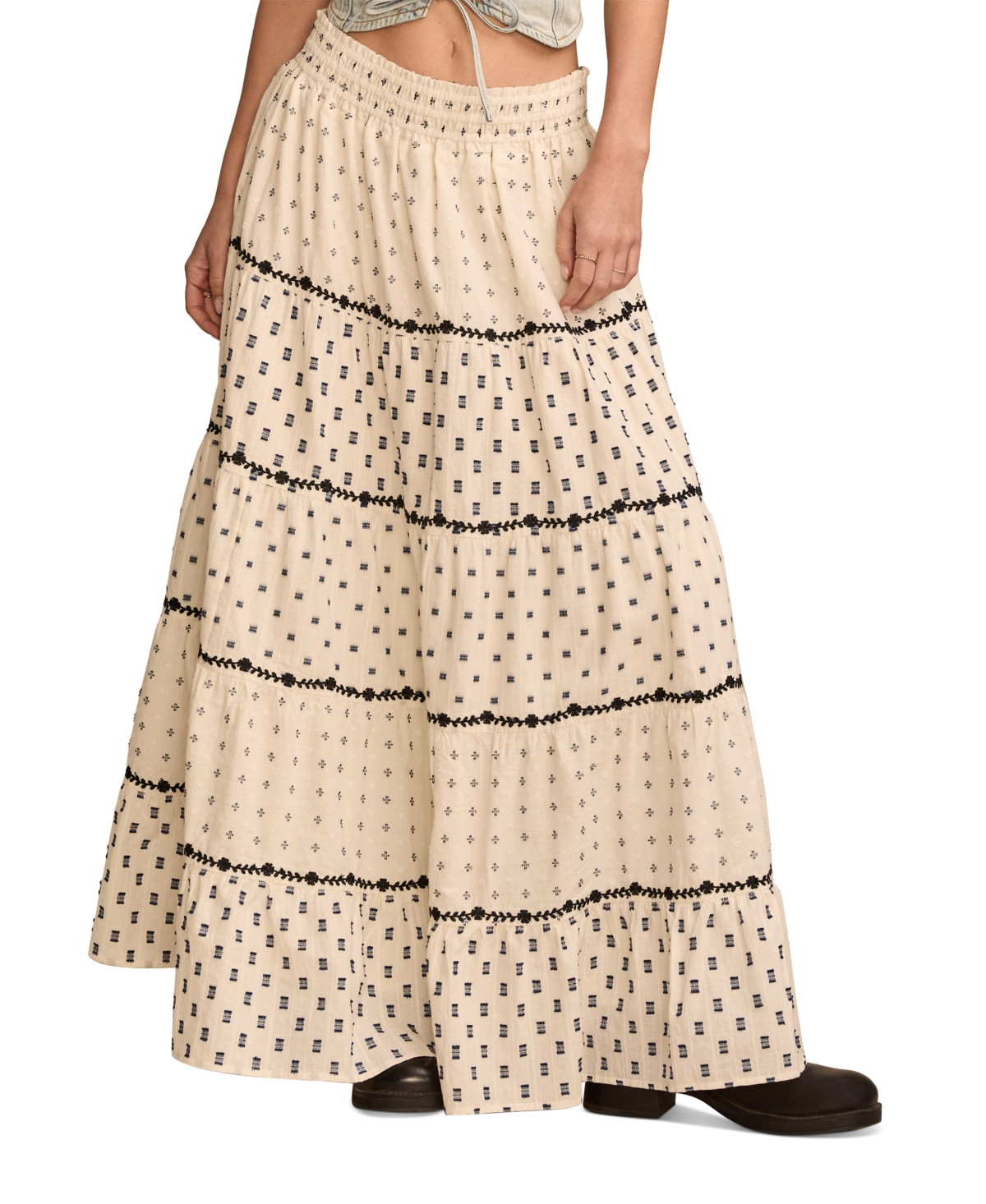 Lucky Brand Women's Textured Patchwork Maxi Skirt - Cream | Macy's