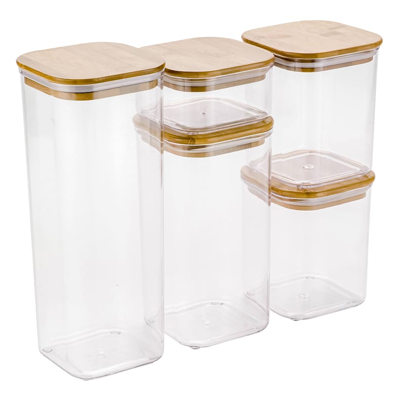 5-Piece Clear Square Canister with Bamboo Lid | At Home