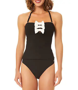 CeCe Sweetly Tied Bow Strapless Tankini Swim Top & Solid Mid Rise Hipster Swim Bottom | Dillard's | Dillard's