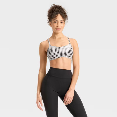 Women's Everyday Soft Light Support Strappy Sports Bra - All In Motion™ Black Gingham L | Target