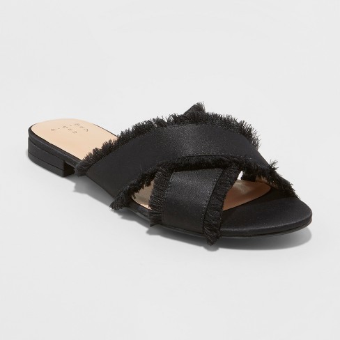 Women's Sephorie Satin Frayed Crossband Slide Sandals - A New Day™ | Target