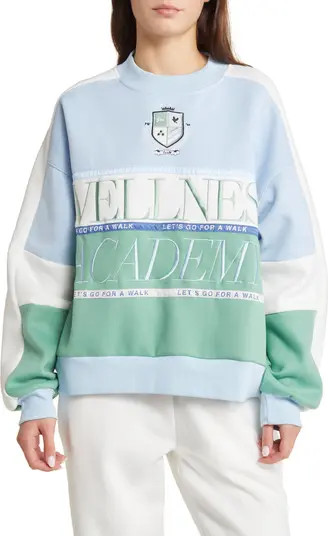 YELLOW THE LABEL Varsity Wellness Academy Colorblock Embroidered Sweatshirt | Nordstrom | Nordstrom